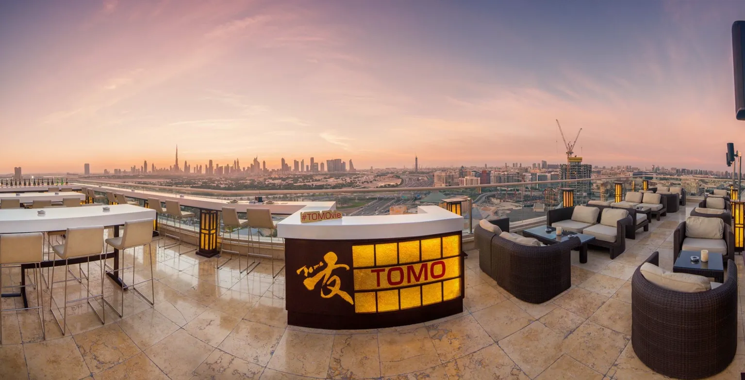 TOMO Dubai rooftop terrace sunset skyline